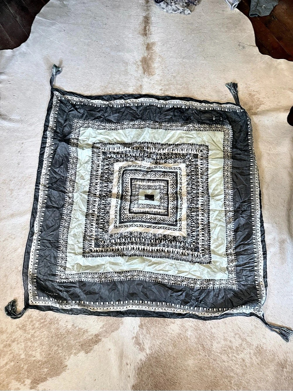 Johnny Was Geometric Square Scarf in Gray & White - Picture 1 of 3